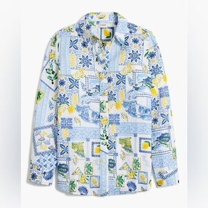 J.Crew Women's Small Linen-Blend Button-Up Shirt La Dolce Vita Lemon Print Beach